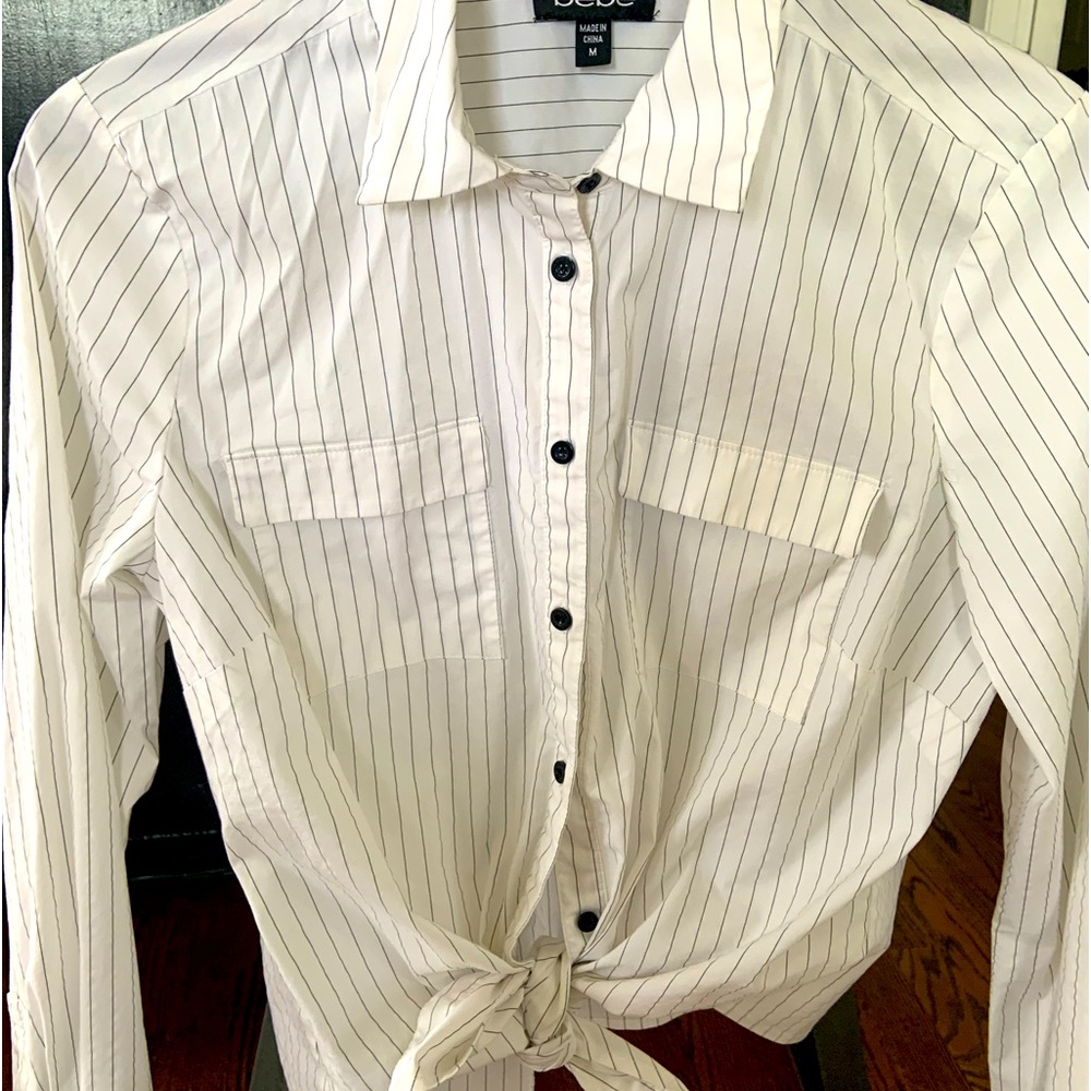 Striped tie-front shirt
